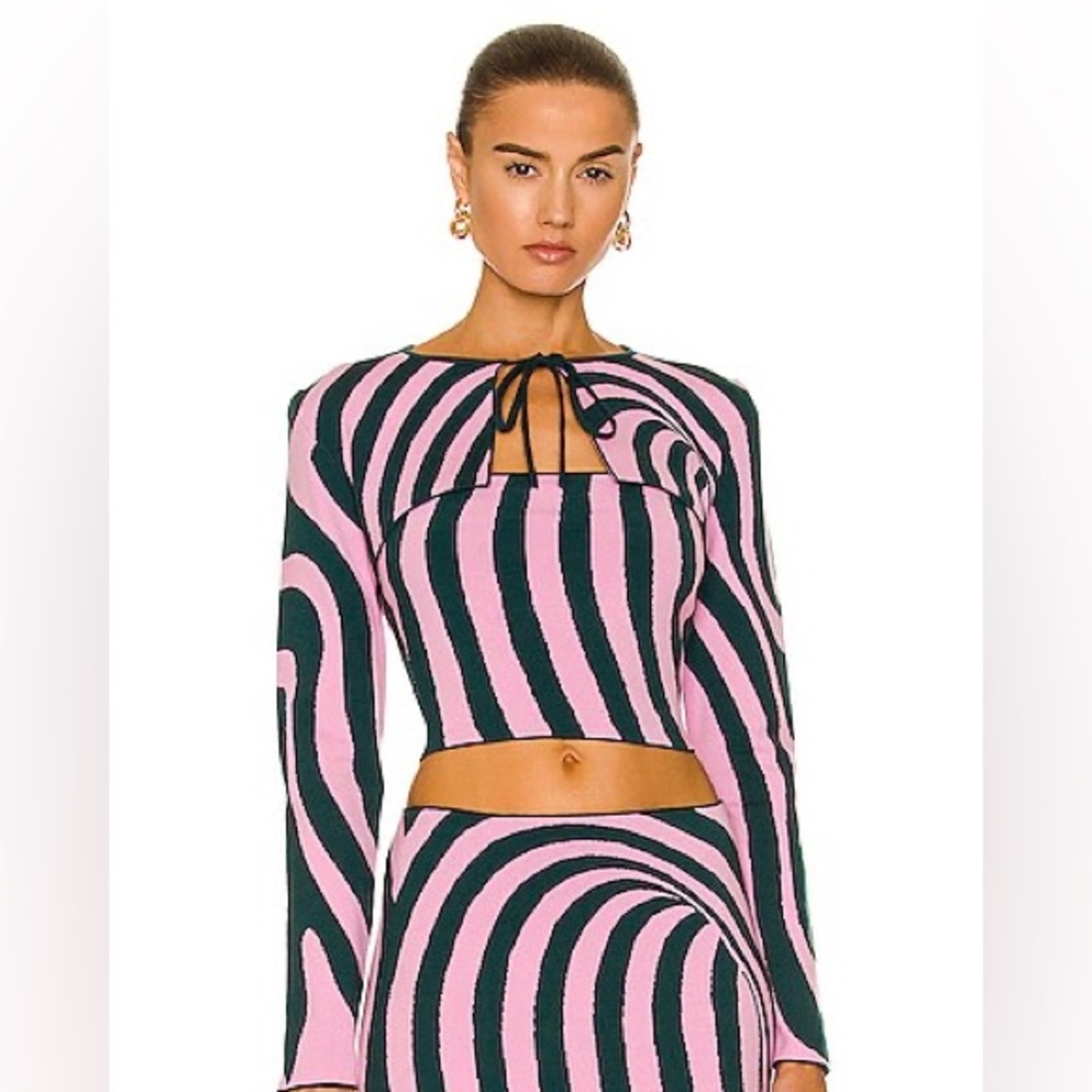 Brandon Maxwell Top with Micro Cardigan in Pink & Verdigris Swirl - NWT